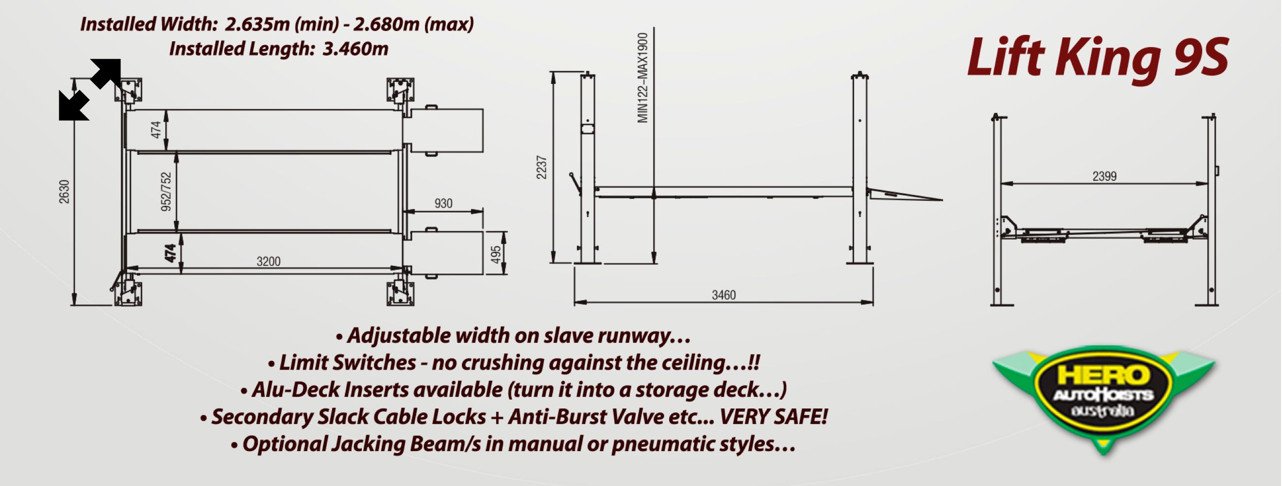 Specifications for Short-Length Model / Standard Lift Height. Adjustable Ladder-Lock System.  2nd Gen Design. Euro Certified. 4000kgs Capacity